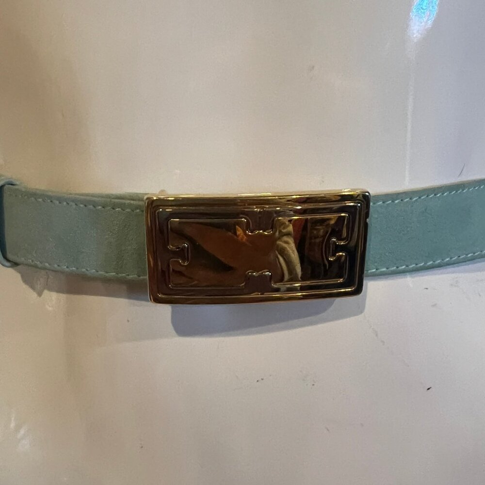VINTAGE ESCADA SUEDE GOLD SILVER HARDWARE SIZE 34 MINT GREEN - Picture 2 of 5